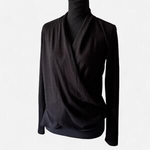 1.state black draped wrap top v-neck long sleeve sz S gothic balletcore minimal